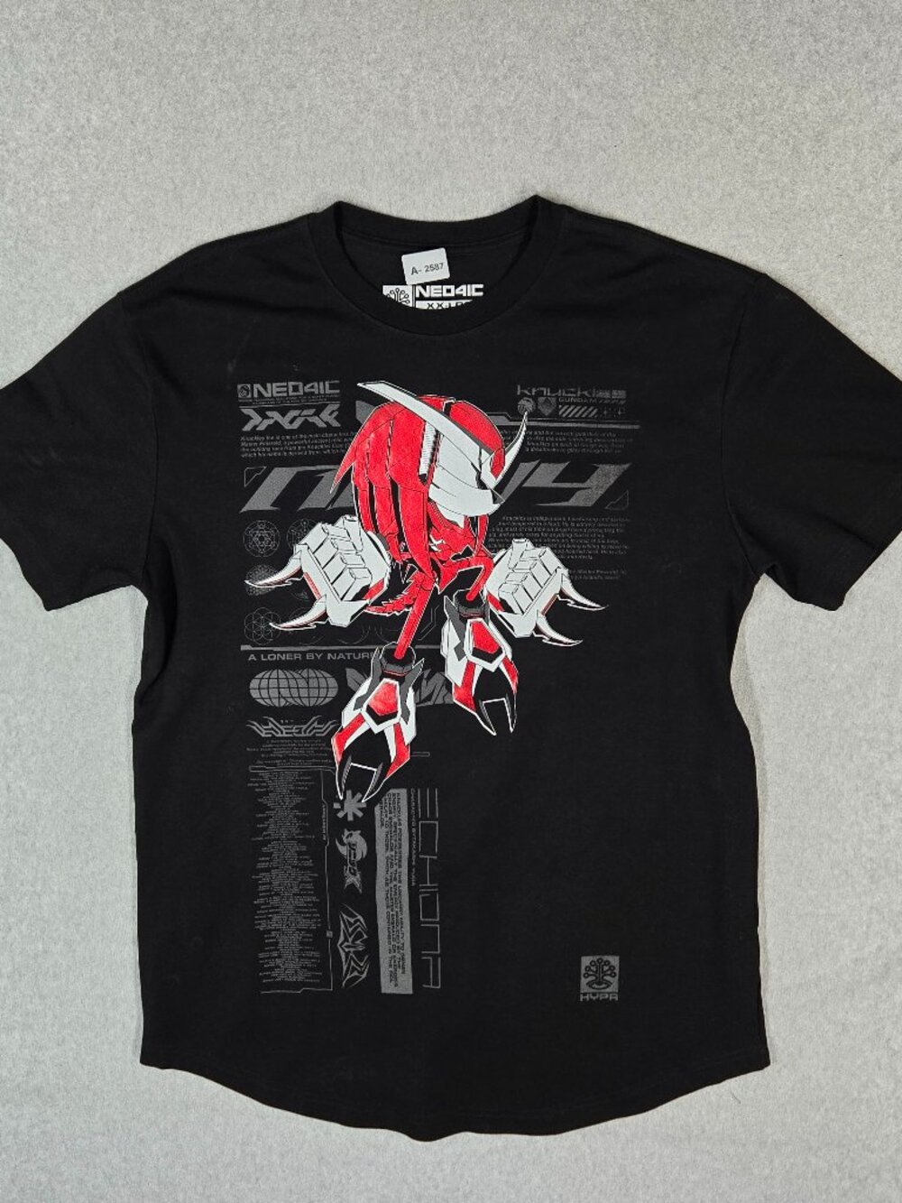 NEO4IC Men Shirt XXL Black Graphic Knuckles Loner Sonic Logo Short Sleeve Tee